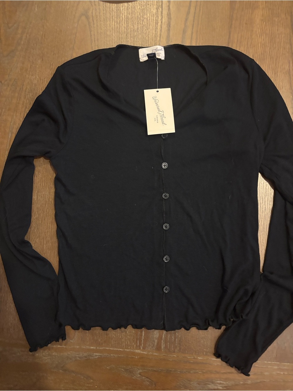 Universal Thread Black Ribbed Long Sleeve Henley Style Button Up